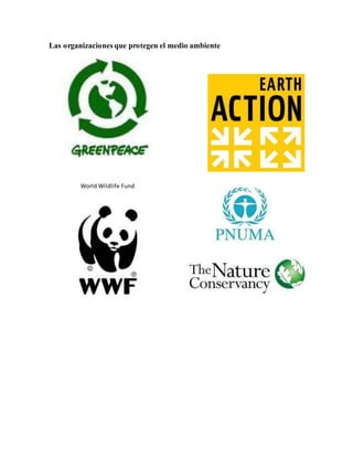 Las organizaciones que protegen el medio ambiente
World Wildlife Fund
 