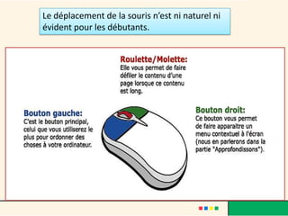 Le déplacement de la souris n’est ni naturel ni
évident pour les débutants.
 
