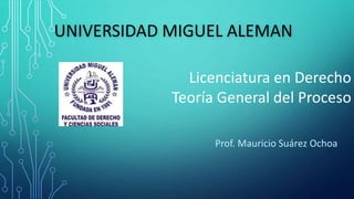 UNIVERSIDAD MIGUEL ALEMAN
Licenciatura en Derecho
Teoría General del Proceso
Prof. Mauricio Suárez Ochoa
 