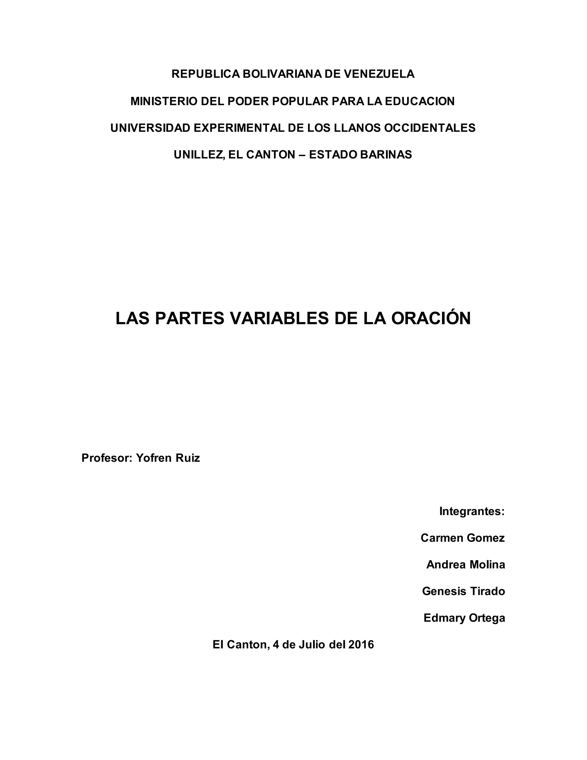 Las partes variables de la oracion | DOCX