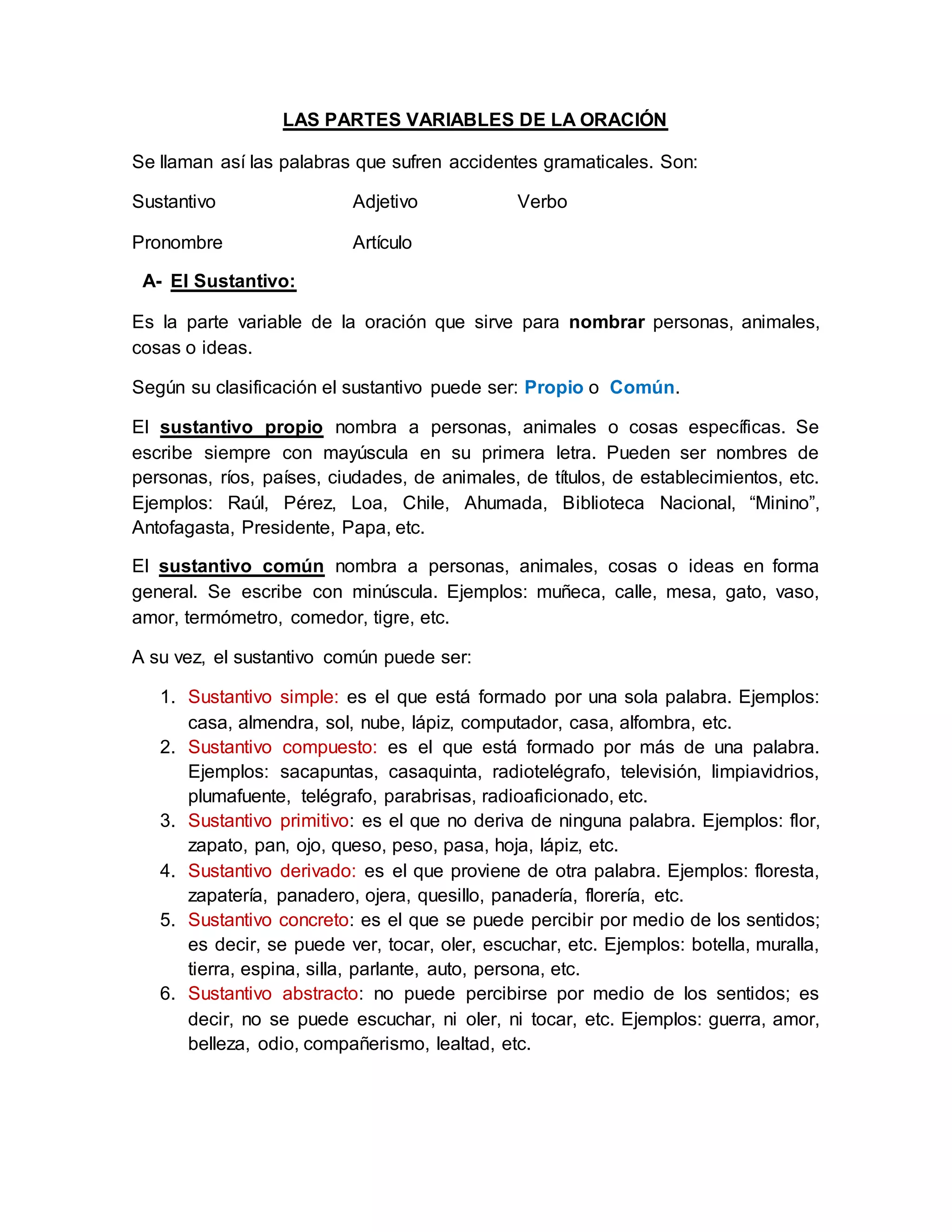 Las partes variables de la oracion | DOCX