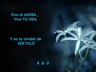 Vive el AHORA ,  Vive TU VIDA Y no te olvides de SER FELIZ R  &  D 