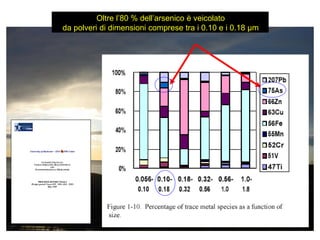 Oltre l‟80 % dell‟arsenico è veicolato
da polveri di dimensioni comprese tra i 0.10 e i 0.18 μm
 