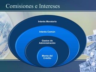 Comisiones e Intereses
Interés Moratorio

Interés Común

Gastos de
Administración

Monto del
Crédito

 