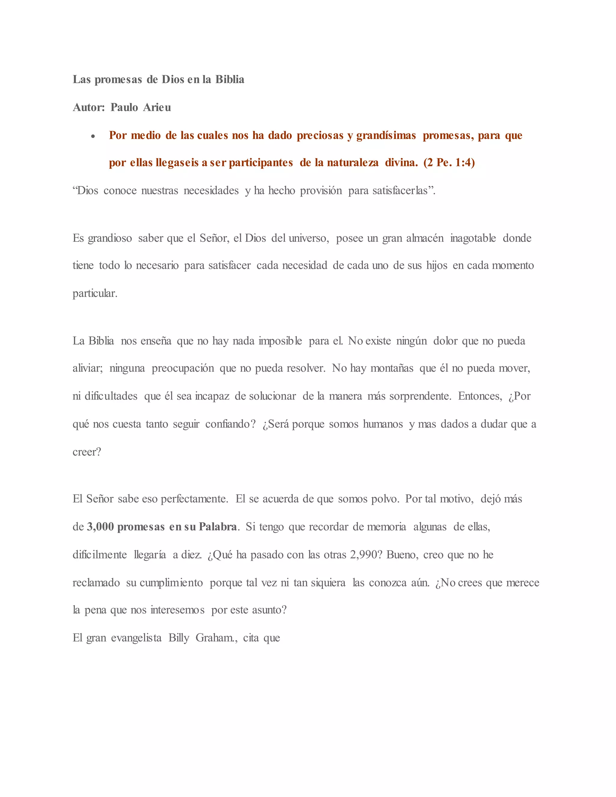 Las promesas de Dios en la Biblia | DOCX