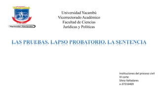 Universidad Yacambú
Vicerrectorado Académico
Facultad de Ciencias
Jurídicas y Políticas
Instituciones del proceso civil
IV corte
Silvia Valladares
v-27216469
 
