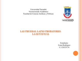 Universidad Yacambú
Vicerrectorado Académico
Facultad de Ciencias Jurídicas y Políticas
Estudiante:
Ivana Rodríguez
C.I 28323174
 