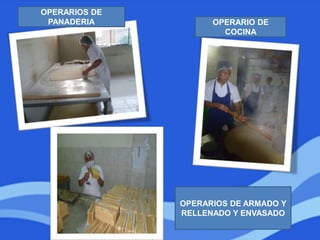 OPERARIOS DE
PANADERIA OPERARIO DE
COCINA
OPERARIOS DE ARMADO Y
RELLENADO Y ENVASADO
 