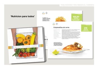 publicaciones y multimedios el comercio 
4 
snack 1 
3 
combínelo 
con 
13 4 
combínelo 
con 
Dulce de camote, zanahoria y naranja 
4 naranjas de mesa 
1 1/4 tzs. camote 
amarillo en cubos 
3/4 tz. zanahoria en 
cubos pequeños 
1/2 tz. miel de abeja 
1 3/4 tzs. más 2 
cdas. agua 
1 tz. jugo de naranja 
2 hojas de menta 
1 rama de canela 
3 clavos de olor 
cáscara de 1 naranja 
en tiras finas 
1 cdta. azúcar rubia 
(Lactancia) 
165,50 
calorías 
tiene este dulce además 
de vitamina c, potasio, 
hierro y ácido fólico. 
Corte la parte superior de las naranjas y retire la pulpa. Mantenga intacta la piel y reserve. 
Ponga en una olla la pulpa de naranja sin hollejos, el camote, la zanahoria, la miel, una taza de 
agua, el jugo de naranja, la menta, la canela y el clavo de olor. Lleve a fuego bajo y cocine 
durante 30 minutos. Retire la menta, la canela y el clavo de olor. Triture el dulce con un 
tenedor. 
Vierta en una olla un cuarto de taza de agua, agregue las tiras de cáscara de naranja y lleve a 
hervor. Cuele y repita el procedimiento dos veces más para quitarle el amargor a la naranja. 
Luego, colóquelas en una sartén con el azúcar y el agua restante. Cocine durante cinco 
minutos, hasta confitar. Rellene las naranjas con el dulce y decore con las tiras de cáscara 
confitadas. 
El camotE y la 
zanahoria contiEnEn 
vitamina a. una mujEr 
quE Da DE lactar 
rEquiErE al Día 800 
miligramos DE Ella. 
4 
snack 3 
1 
6 13 
Empanaditas de carne 
100 g harina sin preparar 
1/3 cdta. sal 
2 cdas. mantequilla sin sal 
2 cdas. agua 
2 cdas. aceite vegetal 
1 cdta. ají amarillo picado 
1/2 cdta. crema de ají mirasol 
1/2 cdta. ajo molido 
100 g bistec molido 
1/4 tz de caldo de carne 
1 cdta. perejil picado 
1 huevo sancochado en trozos 
2 limones 
sal y pimienta 
Cierna la harina con la sal, agregue en el centro la mantequilla en trozos y el 
agua. Mezcle y amase. Envuelva la masa en papel film y llévela al 
refrigerador durante 30 minutos. 
Caliente el aceite a fuego medio, añada el ají, la crema de ají y el ajo, cocine 
durante dos minutos e incorpore la carne. Dórela bien durante cinco minutos, 
aproximadamente; sazone con sal y pimienta y vierta el caldo, deje hervir 
durante dos minutos y añada el perejil. Reserve. Extienda la masa sobre una 
superficie enharinada hasta obtener un espesor de tres milímetros y córtela 
en ocho círculos de siete centímetros de diámetro. Ponga en el centro de 
cada círculo una cucharada del picadillo de carne y un trozo de huevo. 
Humedezca los bordes con agua y cierre formando medialunas. 
Ponga las empanadas en una lata enharinada, llévela al refrigerador durante 
20 minutos y luego al horno durante 15 minutos, a 170 °C. Sirva cada 
empanada con medio limón. 
(Bajo de peso) 
215 
calorías 
contiene cada 
empanadita de carne. 
una diEta para bajo 
pEso dEbE fraccionarsE 
En sEis porcionEs diarias: 
trEs comidas principalEs 
y dossnacks, En pEriodos 
dE trEs a cuatro horas. 
‘Nutricion para todos’ 
 