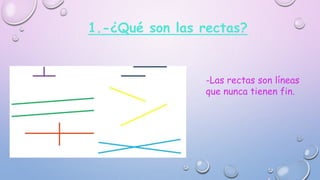 1.-¿Qué son las rectas?
-Las rectas son líneas
que nunca tienen fin.