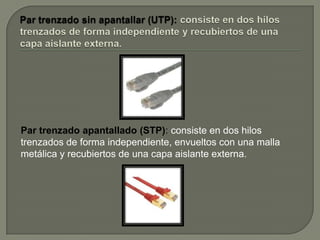 CABLEADO:La LAN debe tener un sistema de cableado que conecte las estaciones de trabajo individuales con los servidores de archivos y otros periféricos. Si sólo hubiera un tipo de cableado disponible, la decisión sería sencilla. Lo cierto es que hay muchos tipos de cableado, cada uno con sus propios defensores y como existe una gran variedad en cuanto al costo y capacidad, la selección no debe ser un asunto trivial. Cable de par trenzado: Es con mucho, el tipo menos caro y más común de medio de red. Cable coaxial: Es tan fácil de instalar y mantener como el cable de par trenzado, y es el medio que se prefiere para las LAN grandes. Cable de fibra óptica: Tiene mayor velocidad de transmisión que los anteriores, es inmune a la interferencia de frecuencias de radio y capaz de enviar señales a distancias considerables sin perder su fuerza. Tiene un costo mayor. 