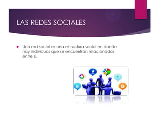 LAS REDES SOCIALES



Una red social es una estructura social en donde
hay individuos que se encuentran relacionados
entre si.

 