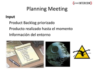 Planning MeetingInputProductBacklog priorizado	Producto realizado hasta el momento	Información del entorno