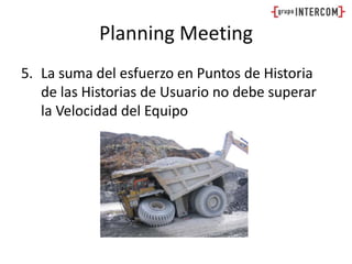 Planning MeetingLa suma del esfuerzo en Puntos de Historia de las Historias de Usuario no debe superar la Velocidad del Equipo