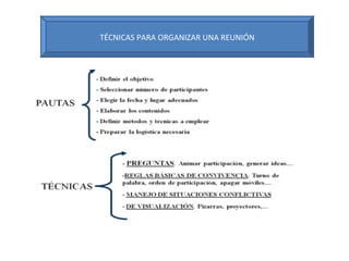 TÉCNICAS PARA ORGANIZAR UNA REUNIÓN 