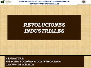 REVOLUCIONES INDUSTRIALES RESUMEN HISTORIA ECONÓMICA CONTEMPORANEA: REVOLUCIONES INDUSTRIALES ASIGNATURA: HISTORIA ECONÓMICA CONTEMPORANEA CAMPUS DE MELILLA 