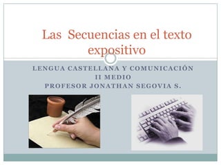 Las Secuencias en el texto
        expositivo
LENGUA CASTELLANA Y COMUNICACIÓN
            II MEDIO
  PROFESOR JONATHAN SEGOVIA S.
 