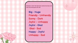 SYNONYMS AND ANTONYMS 5E'S LESSON PLAN GRADE 3 | PDF