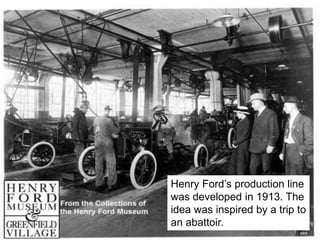 CH/7
© Dr. Christian Hicks
Henry Ford’s production line
was developed in 1913. The
idea was inspired by a trip to
an abattoir.
 