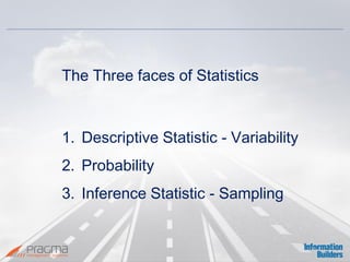 The Three faces of Statistics 
1.Descriptive Statistic - Variability 
2.Probability 
3.Inference Statistic - Sampling  