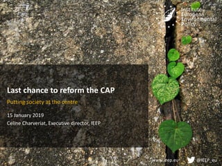 www.ieep.eu @IEEP_eu
Last chance to reform the CAP
Putting society at the centre
15 January 2019
Celine Charveriat, Executive director, IEEP
 