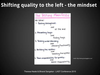 Theresa Neate & Bharat Sangekar - LAST Conference 2015
Shifting quality to the left - the mindset
credit: http://www.growi...