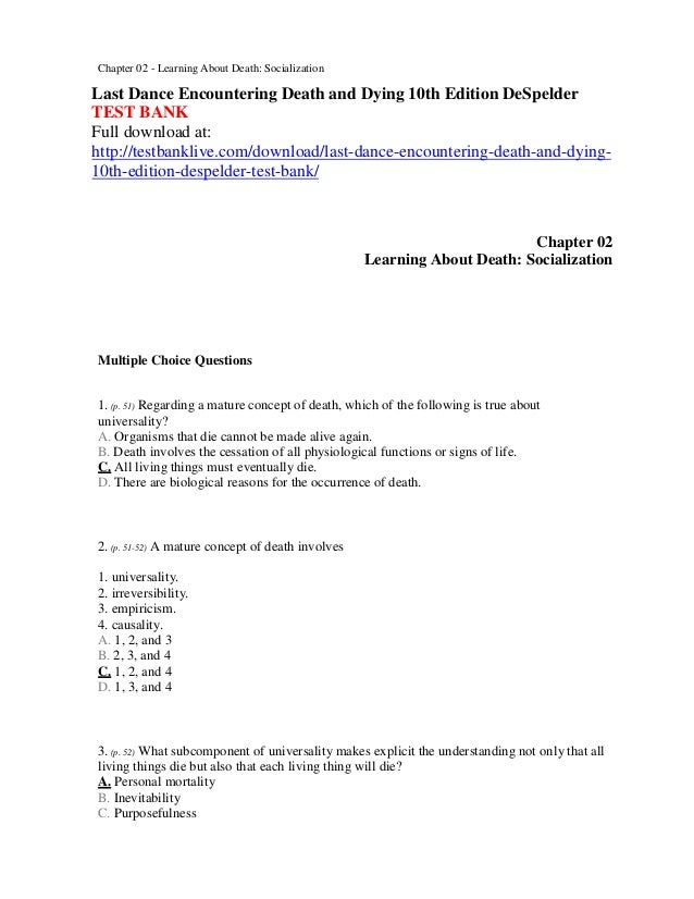 Last Dance Encountering Death And Dying 10th Edition De Spelder Test