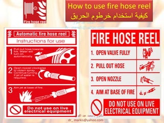 How to use fire hose reel
‫الحرٌق‬ ‫خرطوم‬ ‫استخدام‬ ‫كٌفٌة‬
‫دكتور‬/‫القوي‬ ‫عبد‬ ‫محمد‬
dr_ markis@yahoo.com
 