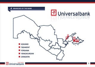 BRANCHES OF THE BANK
KOKAND
TASHKENT
FERGANA
YANGIKURGAN
ZANGIOTA
3
Growth Together
 