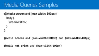 @media screen and (max-width: 600px) {
body {
font-size: 80%;
}
}
@media screen and (min-width:320px) and (max-width:480px)
@media not print and (max-width:600px)
 