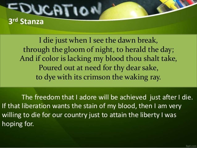 3rd stanza in my last farewell by jose rizal El dia espa ol pays tribute to rizal, beauty of spanish language and culture (my last farewell) whenever it explodes, wherever it is, they can keep that one stanza of dr jose rizal, he said. 3rd stanza in my last farewell by jose rizal El dia espa ol pays tribute to rizal, beauty of spanish language and culture (my last farewell) whenever it explodes, wherever it is, they can keep that one stanza of dr jose rizal, he said.