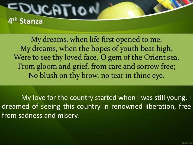 3rd stanza in my last farewell by jose rizal El dia espa ol pays tribute to rizal, beauty of spanish language and culture (my last farewell) whenever it explodes, wherever it is, they can keep that one stanza of dr jose rizal, he said. 3rd stanza in my last farewell by jose rizal El dia espa ol pays tribute to rizal, beauty of spanish language and culture (my last farewell) whenever it explodes, wherever it is, they can keep that one stanza of dr jose rizal, he said.