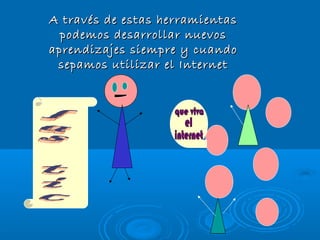 A través de estas herramientas
podemos desarrollar nuevos
aprendizajes siempre y cuando
sepamos utilizar el Internet