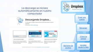 La descarga se iniciara
automáticamente en nuestro
computador
Crear una
cuenta

Descargar

¿Cómo se
utiliza?

Opciones de
archivo

Acceder
desde la Web

 