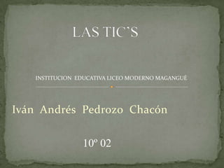 LAS TIC’S        INSTITUCION  EDUCATIVA LICEO MODERNO MAGANGUÈ Iván  Andrés  Pedrozo  Chacón 10º 02 