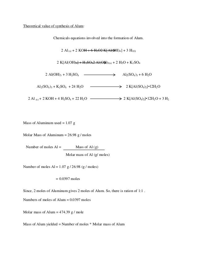 Lab report on synthesis of Alum using Aluminum.