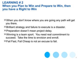 LEARNING # 2
When you Plan to Win and Prepare to Win, then
you have a Right to Win

When you don’t know where you are goi...