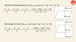 (4) Image of a point (x1, y1, z1) in (ax + by + cz + d = 0)
(3) Foot of perpendicular of (x1, y1, z1) on ax + by + cz + d = 0
 