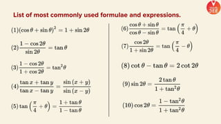 List of most commonly used formulae and expressions.
 