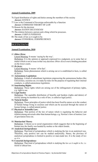 Objectives Of Previous Jurisprudence Papers Answered Pdf
