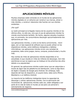 Las Top 10 Preguntas y Respuestas Sobre Móvil Apps | PDF