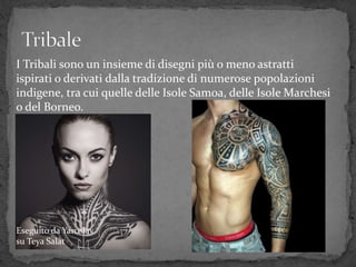I Tribali sono un insieme di disegni più o meno astratti
ispirati o derivati dalla tradizione di numerose popolazioni
indigene, tra cui quelle delle Isole Samoa, delle Isole Marchesi
o del Borneo.
Eseguito da Yaroslav
su Teya Salat
 