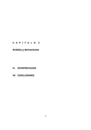72
C A P Í T U L O 3
Análisis y derivaciones
VI. INTERPRETACIÓN
VII. CONCLUSIONES
 