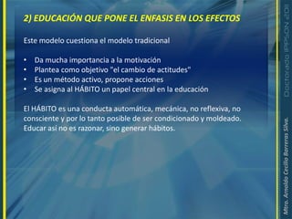2) EDUCACIÓN QUE PONE EL ENFASIS EN LOS EFECTOSEste modelo cuestiona el modelo tradicionalDa mucha importancia a la motivación