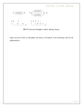 DIGITAL FILTER DESIGN
36
FIG 17: Increased throughput without affecting latency.
Upper and lower limits on throughput and latency will depend on the technology used for the
implementation.
 