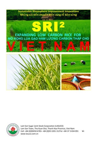 Lam Son Sugar Joint Stock Corporation (LASUCO)
Lam Son Town, Tho Xuan Dist, Thanh Hoa Province, Viet Nam
Cell: +84 (0)90450 6783- +84 (0)93 2201 312Tel: +84 37 3 834 091 W:
www.lasuco.com.vn
SRI2
V I E T N A M
MỞ RỘNG LÚA GẠO HÀM LƯỢNG CARBON THẤP CHO
Sustainable Rhizosphere Improvement InnovationsSustainable Rhizosphere Improvement Innovations
Nh ng c i ti n chuy n bi n vùng r b n v ngữ ả ế ể ế ễ ề ữNh ng c i ti n chuy n bi n vùng r b n v ngữ ả ế ể ế ễ ề ữ
EXPANDING LOW CARBON RICE FOR
 