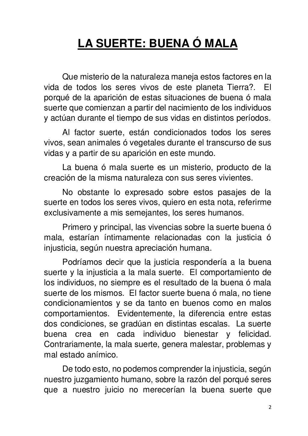 La suerte buena o mala