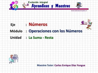 Maestro Tutor: Carlos Enrique Díaz Yungue
Módulo : Operaciones con los Números
Eje : Números
Unidad : La Suma - Resta
 