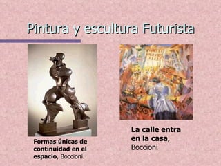 Pintura y escultura Futurista La calle entra en la casa , Boccioni Formas únicas de continuidad en el espacio , Boccioni. 