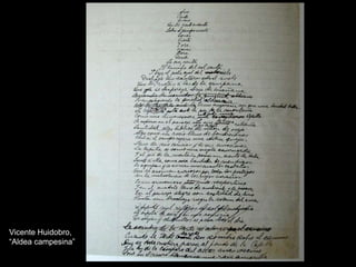 EL CUBISMOEs un movimiento principalmente pictórico.El Cubismo literario surge con GUILLAUME APOLLINAIRE  y otros poetas franceses.Igual que en pintura, el Cubismo literario descompone la realidad para recomponerla libremente, mezclando conceptos, frases, etc. A ello se le añaden las especiales disposiciones tipográficas delos versos, creando poemas visuales. (Su origen está en los “caligramas” de Apollinaire).El poema se convierte en objeto visual: TEXTO + IMAGEN